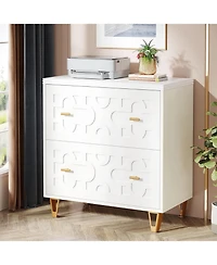 Tribesigns 2-Drawer Lateral File Cabinet, Modern White Filing Cabinet, Large Storage Filing Cabinet Printer Stand for Home Office, White and Gold
