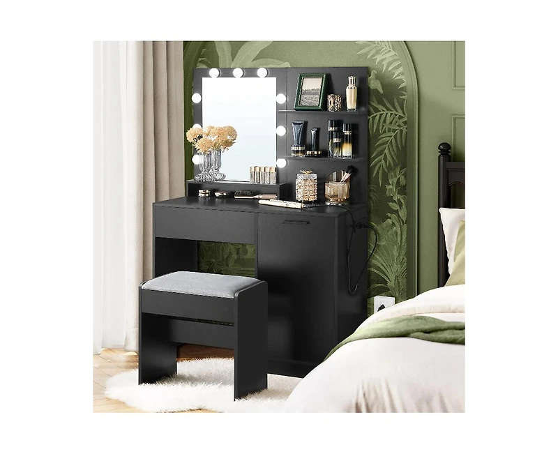 Slickblue Vanity Desk with Mirror and Lights for Elegant Beauty and Efficient Grooming