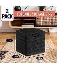 Ornavo Home Collapsible Paper Wicker 13 Inch Square Storage Cube Bin Basket - 2 Pack
