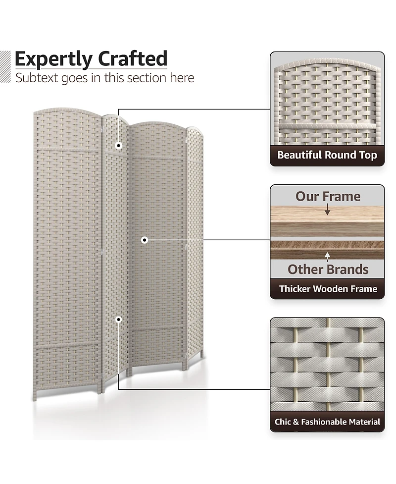 Sorbus 4 Panel Room Divider Panel, 6 ft. Tall Extra Wide Double Hinged Panels - Folding Privacy Screens Gray Line