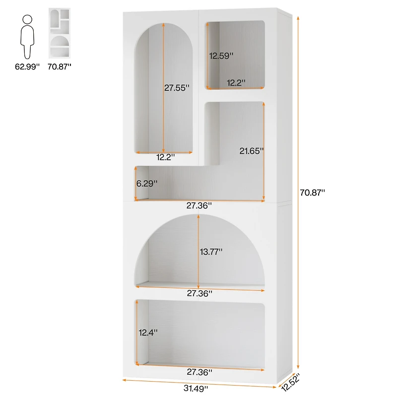 Tribesigns 70" Tall Geometric Bookshelf Set of 2, White Arched Bookcase with 5 Irregular Storage Shelves, Modern Open Art Decor Display Shelf