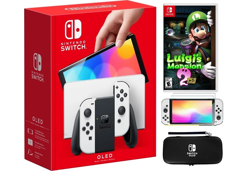 Nintendo Switch Oled White Bundle With Accessories and Luigi's Mansion 2 Hd Game