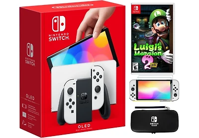Nintendo Switch Oled White Bundle With Accessories and Luigi's Mansion 2 Hd Game