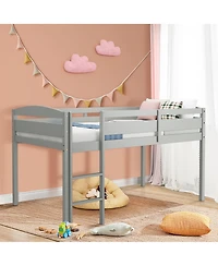 Gymax Twin Loft Bed Wooden Slats Support Frame w/ Ladder & Guardrails Espresso