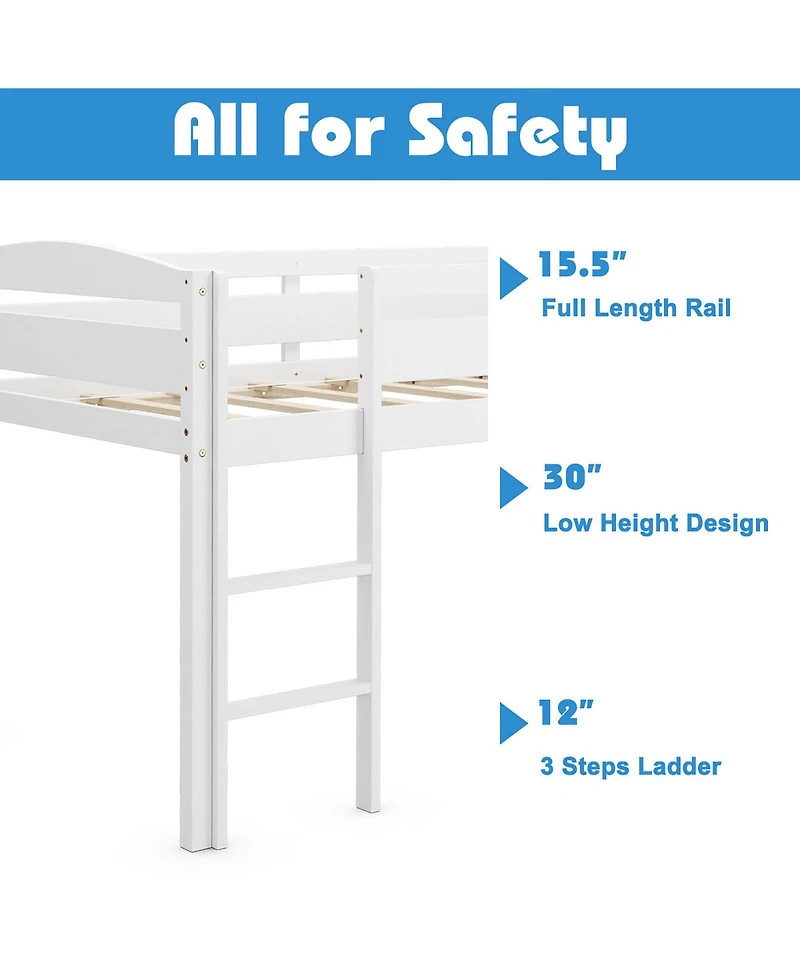 Gymax Twin Loft Bed Wooden Slats Support Frame w/ Ladder & Guardrails Espresso
