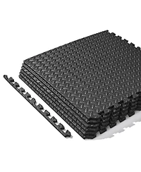 Sunny Health & Fitness ½ inch Thick Puzzle Exercise Mat, Durable, Non-Slip, Water Resistant, Black