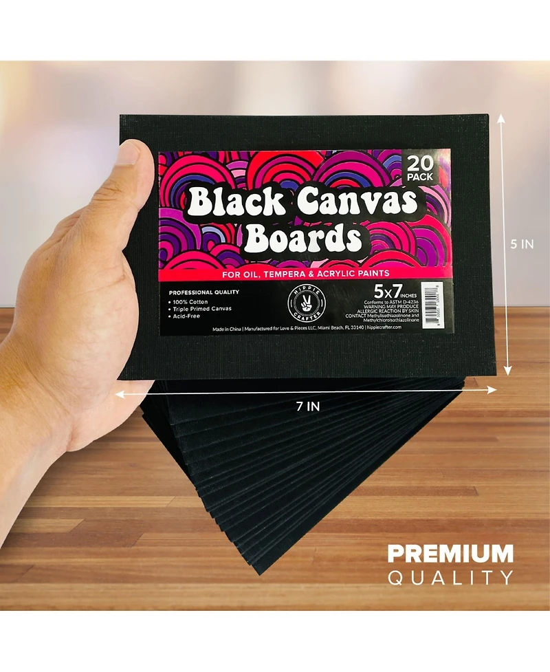Hippie Crafter 20 Pk Black Canvas Boards 8x10