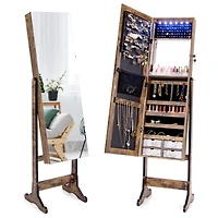 Costway Jewelry Cabinet Armoire Full Length Frameless Mirror Lockable with Lights