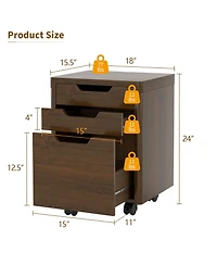Sugift 3 Drawer Mobile File Cabinet with Lockable Casters