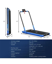 Vebreda 2-in-1 Folding Treadmill with Remote Control and Led Display-Blue