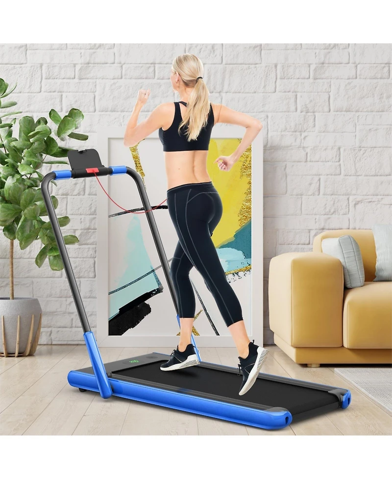 Vebreda 2-in-1 Folding Treadmill with Remote Control and Led Display-Blue