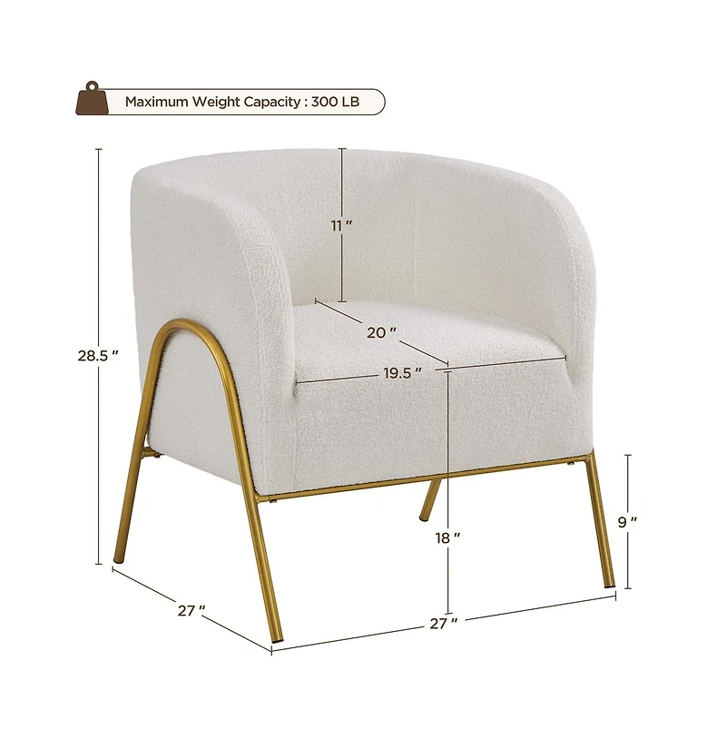 Yaheetech Boucle Barrel Accent Armchair with Gold-tone Metal Legs, Ivory