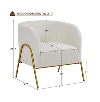 Yaheetech Boucle Barrel Accent Armchair with Gold-tone Metal Legs, Ivory