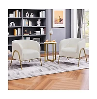 Yaheetech Boucle Barrel Accent Armchair with Gold-tone Metal Legs, Ivory