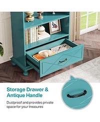 Tribesigns 6-Shelf Bookcase Set of 2, 71 Inch Tall Floor Standing Bookshelf with Drawer and Solid Wood Legs, 6-Tier Large Open Display Storage Book Sh