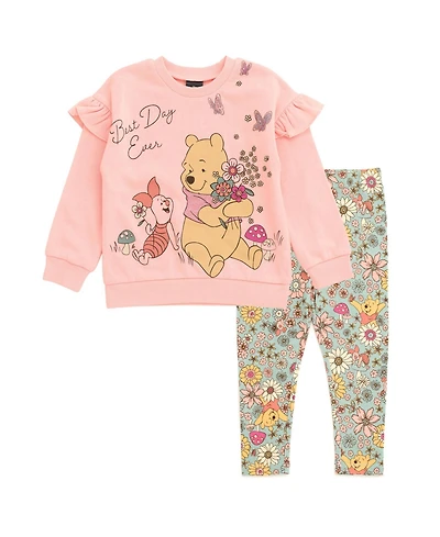 Disney Little Girls Junior Floral Sweatshirt and Leggings Outfit Set to (12 Months - 14-16)
