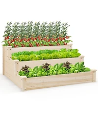 3-Tier Wooden Raised Garden Bed with Open-Ended Base Growing Planter for Backyard
