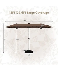 13FT Double-sided Patio Umbrella with Solar Lights Crank Handle Base