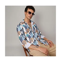 Men's Prussian Blue & Sienna Brown Foliage Strokes Shirt