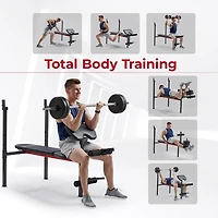 Sunny Health & Fitness Adjustable Standard Incline Weight Bench with Leg Developer and Preacher Curl Attachment, Up to 630LBs Support