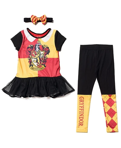 Harry Potter Little Girls Gryffindor Ravenclaw Cosplay T-Shirt Dress Leggings and Headband 3 Piece Outfit Set to