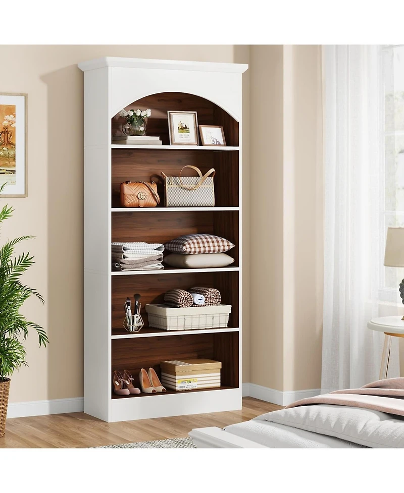 Tribesigns 5-Shelf White Bookcase, 70.9'' Tall Bookshelf with Storage Shelves, Vintage Free-Standing Library Book Shelving Unit