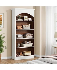 Tribesigns 5-Shelf White Bookcase, 70.9'' Tall Bookshelf with Storage Shelves, Vintage Free-Standing Library Book Shelving Unit