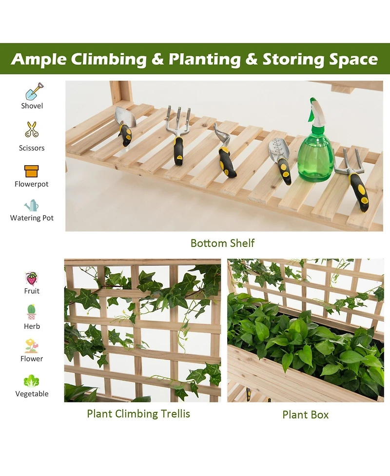 Raised Garden Bed Elevated Wooden Planter Box with Trellis