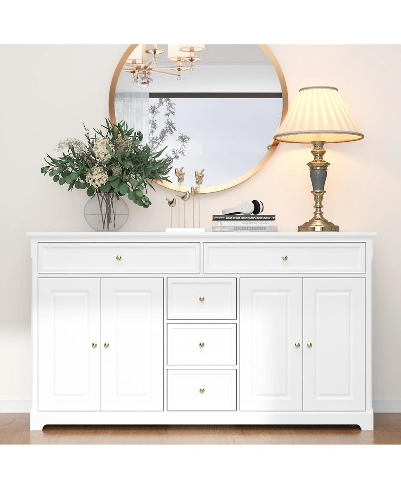 Famapy White Wooden Sideboard Accent Storage Cabinet with Multi-function