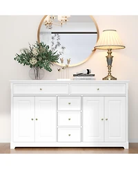 Famapy White Wooden Sideboard Accent Storage Cabinet with Multi-function