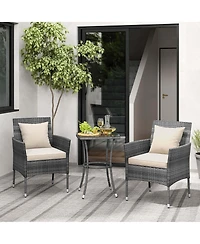3 Pcs Patio Furniture Set witn Cushioned Chairs & Tempered Glass Coffee Table