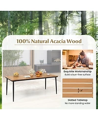 Sugift 79 Inch Acacia Wood Outdoor Dining Table for 8 with 1.9 Inch Umbrella Hole