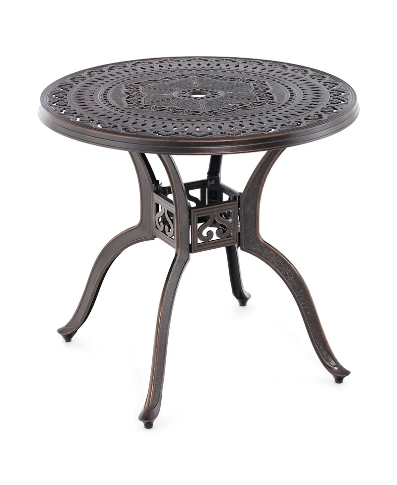 Sugift 31.5 Inch Cast Aluminum Table Patio Round Dining Table with Umbrella Hole