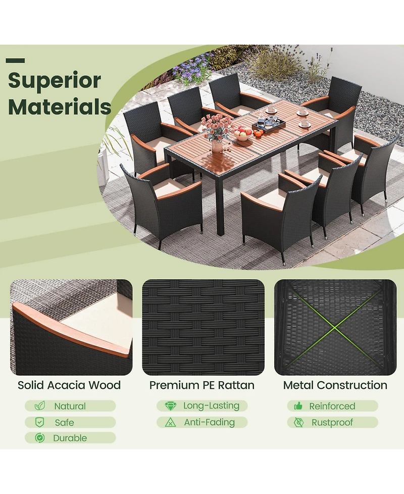 Sugift 9 Pieces Outdoor Dining Set with Acacia Wood Tabletop