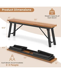 Sugift Outdoor Dining Table and Bench Set with Acacia Wood Top