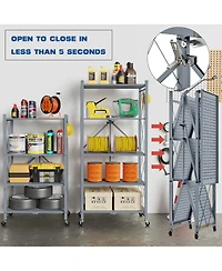 Sugift 4-Tier Folding Storage Shelves Metal Folding Shelves with Wheels, 600Lbs Capacity, Grey