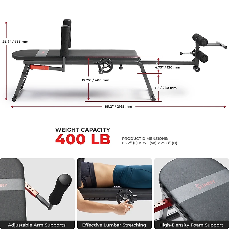 Sunny Health & Fitness Inversion Traction & Stretch Decompression Table - 400LBs Weight Capacity