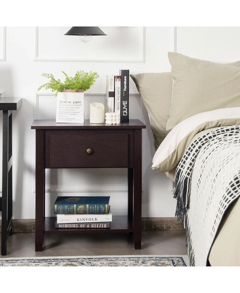 Sugift Nightstand with Drawer and Storage Shelf for Bedroom