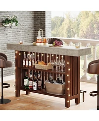 Tribesigns 63-Inch Large Home Bar Unit, Modern 2-Tier Bar Table with Footrest, Corner Mini Coffee Bar Cabinet for Home Kitchen Pub, Dining Room, Livin
