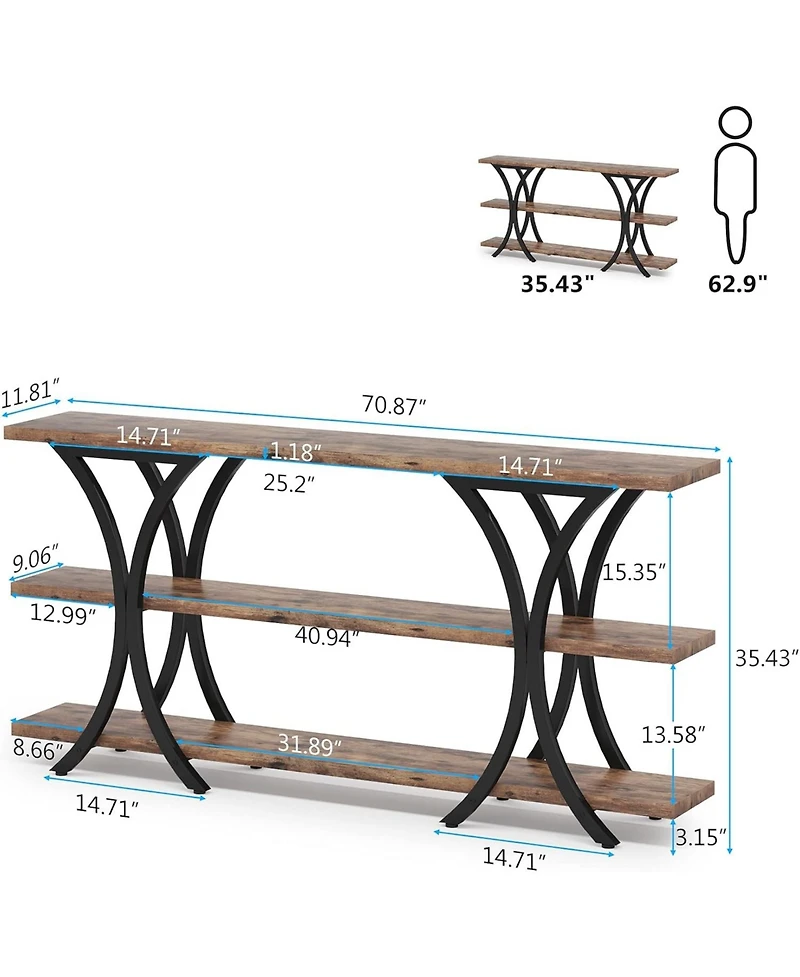 Tribesigns 70.8 Inch Console Table, Long Sofa Table Entry Table with 3 Tier Storage Shelves for Entryway Hallway Living Room
