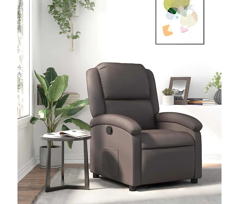 Recliner Chair Dark Brown Real Leather