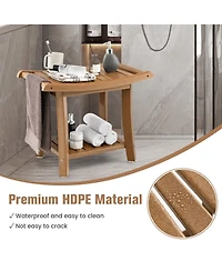 Sugift Waterproof Bath Stool with Curved Seat and Storage Shelf