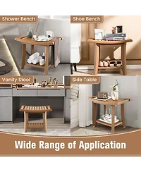 Sugift Waterproof Bath Stool with Curved Seat and Storage Shelf