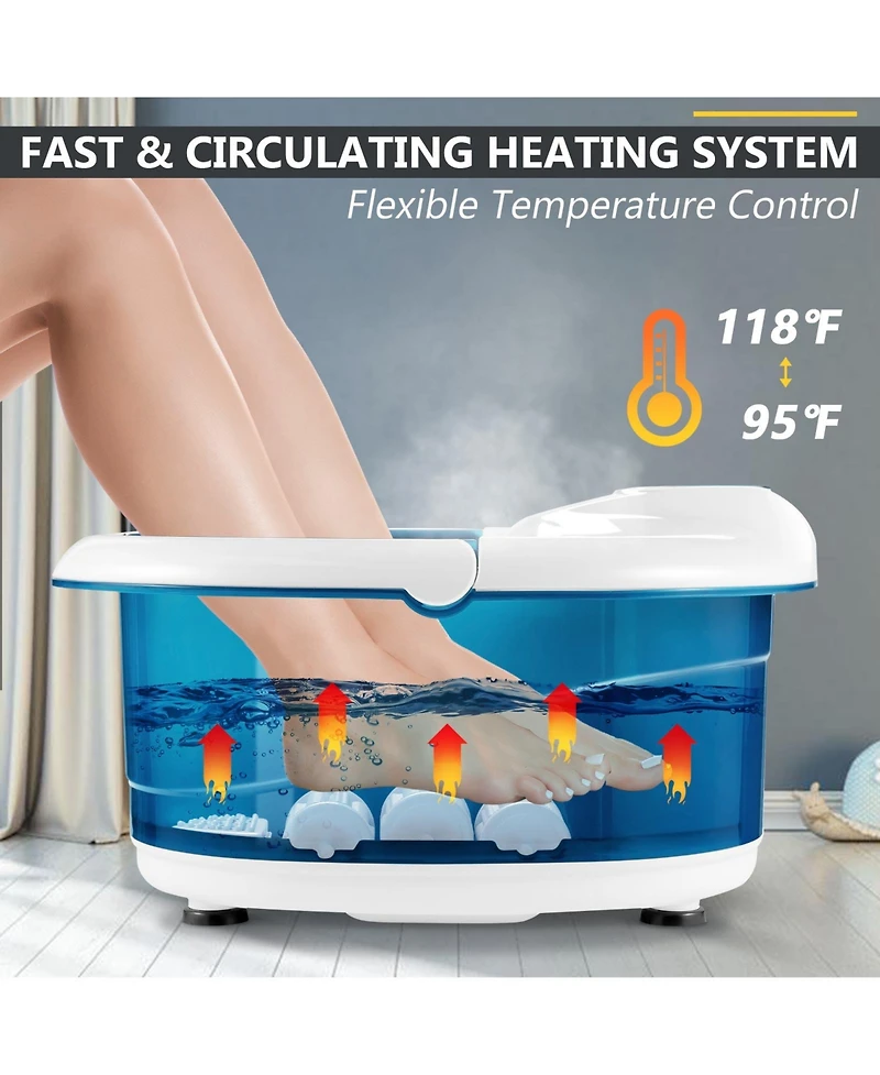 Sugift Foot Spa Tub with Bubbles and Electric Massage Rollers-Blue