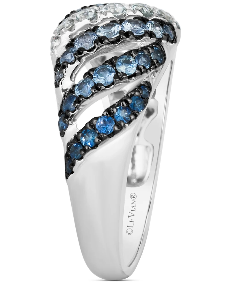 Le Vian Blue Ombre Sapphire (1 ct. t.w.) & White Sapphire (1/3 ct. t.w.) Diagonal Ring in 14k White Gold