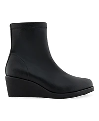 Aerosoles Women's Binnie Wedge Heel Booties - Black Stretch Pebbled Faux Leather