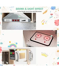 Gymax Kids Corner Wooden Kitchen Playset Pretend Cooking Toy w/ Cookware Accessories