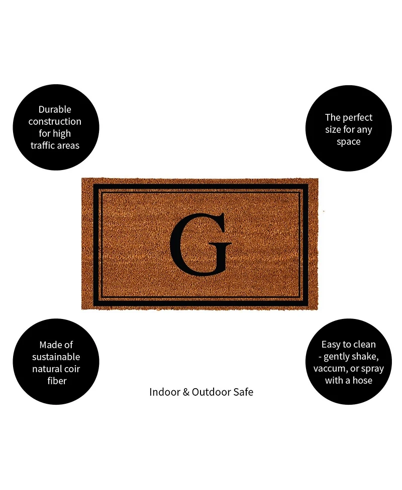 Evergreen Monogram Indoor Outdoor 100% Natural Coir Doormat 28" x 16" | Letter "G"