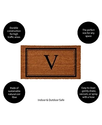 Evergreen Monogram Indoor Outdoor 100% Natural Coir Doormat 28" x 16" | Letter "V"