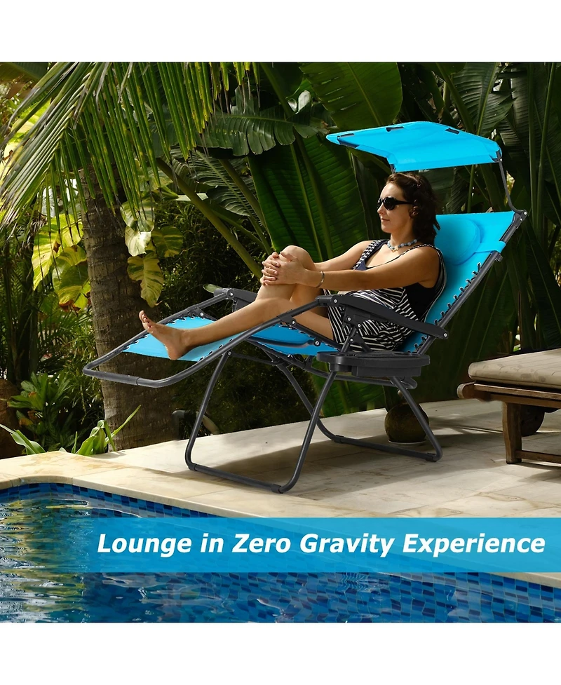 Inolait Sugift Folding Recliner Lounge Chair with Shade Canopy Cup Holder